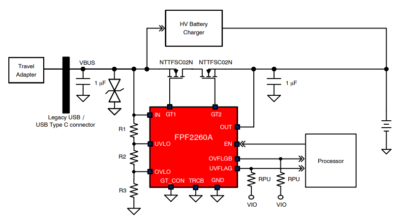Schaltplan - onsemi FPF2260ATMX OVP-/UVLO-Schutz-Controller